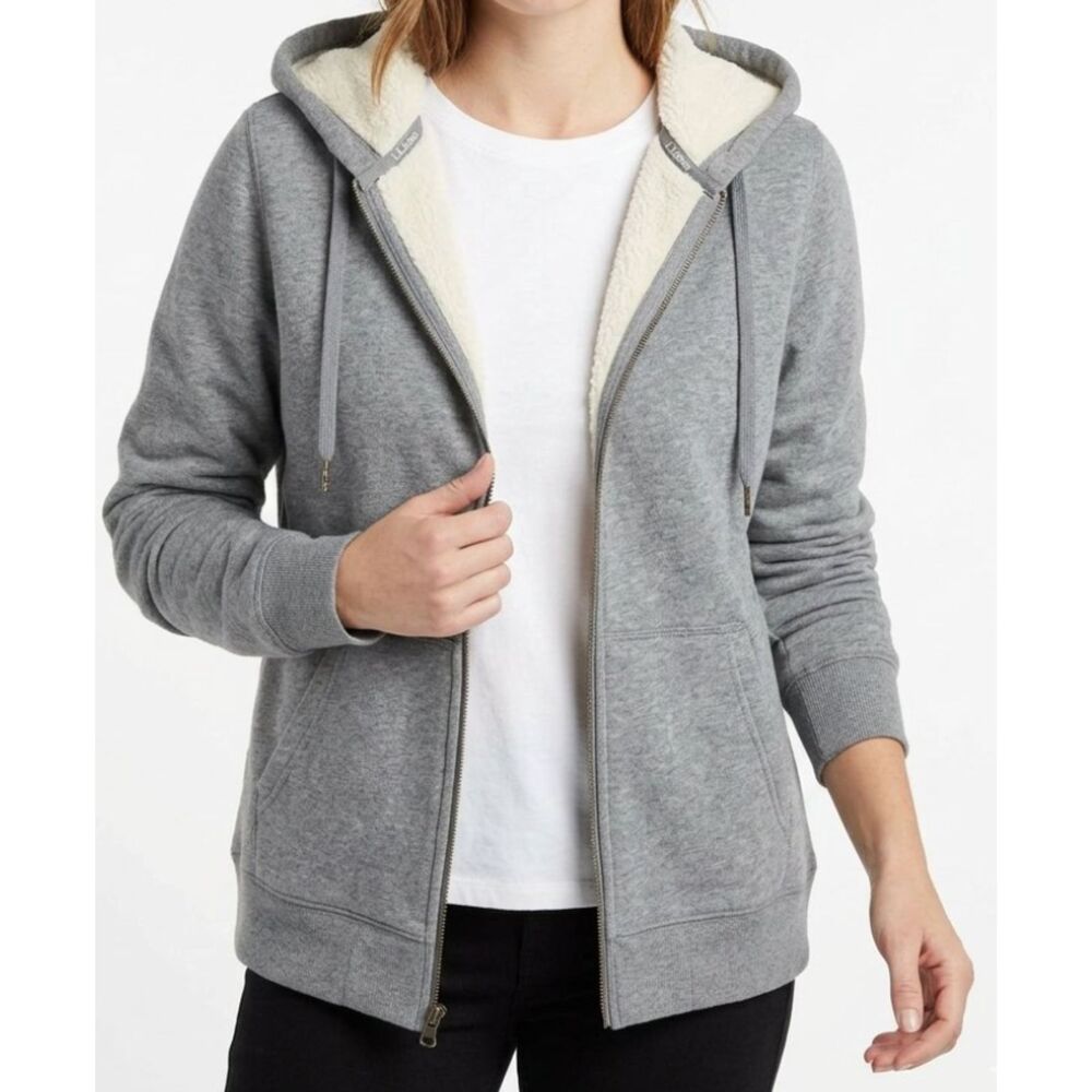 L.L.Bean 1912 Sherpa Lined Full Zip Hoodie Heather Gray Size Small